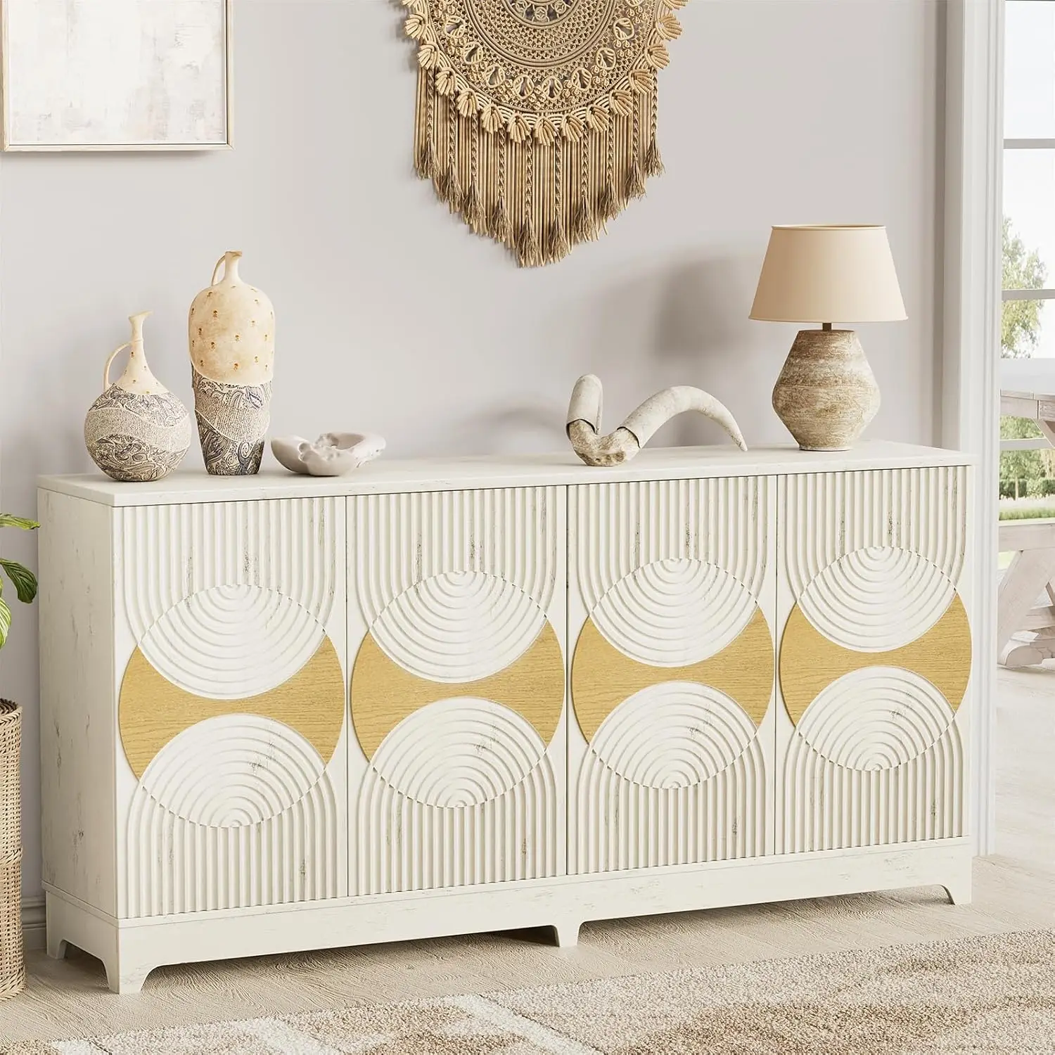 

Sideboard Buffet Cabinet with Storage, 70'' Large Modern Fluted Sideboards, Boho Accent Credenza Storage Cabinet for Living Room