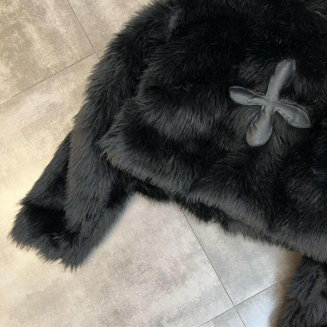Women Fluffy Jacket Winter Clothes Short Faux-Fox Fur Coats Korea Lapel Casual Black Outwear Female Thick Warm Plush Overcoat