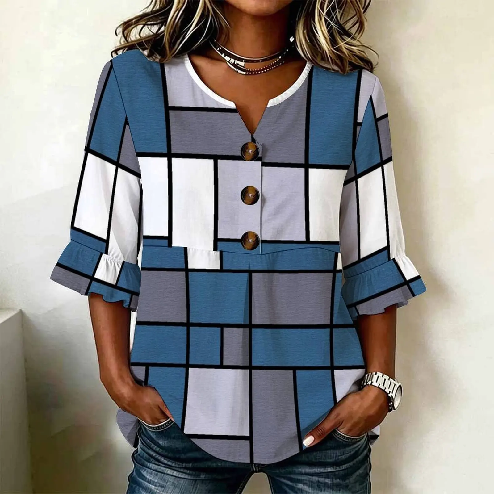 Daily Street Fashion Casual T-shirt Elegant Round Neck Top Spring and Summer Printed  Lady's  Half Sleeve Clothes