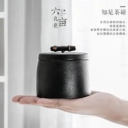 Black Pottery Tea Can Green Tea Packaging Box Tea Storage Jar Ceramic Storage Tank Handmade Purple Bamboo Cap Button Small Can