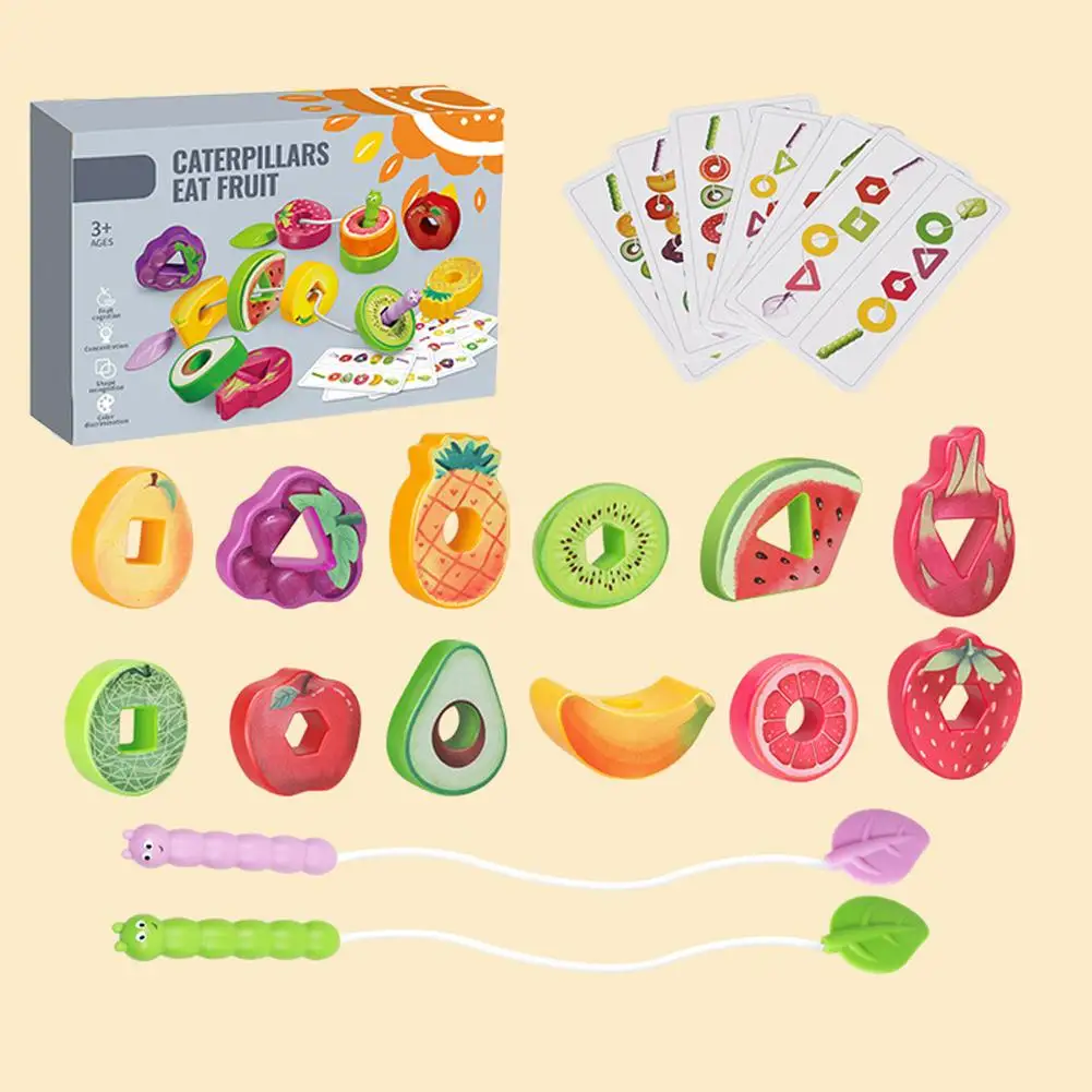 Baby Toys Shape Color Sorter, Fruits Lacing Beads for Early Learning Fine Motor Skills Training, Birthday Gifts 1-3 Years Old