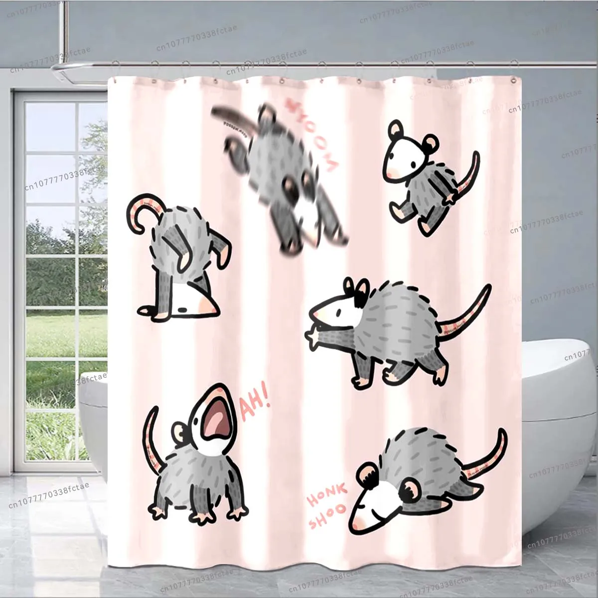 Opossum Screm Kawaii Cartoon Animal Shower Curtain Pink Cute Pattern Shower Curtain Kid's Bathroom Decoration Shower Curtain