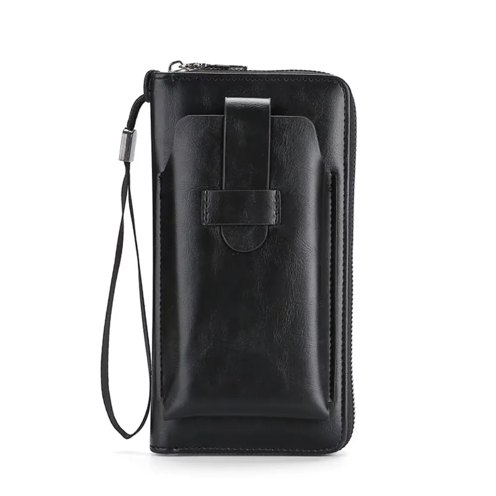 

Casual Multifunction Men's Long Wallet Zipper PU Leather Clutch Phone Bag Solid Color Money Clip Business Coin Purse Men
