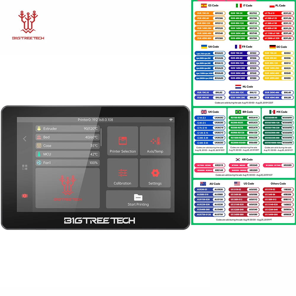 BIGTREETECH K-TOUCH 5 Inch Touch Screen Wireless Control Klipper Printers Upgrade For Voron 2.4 Creality K1 Ender 3 V1 VzBot