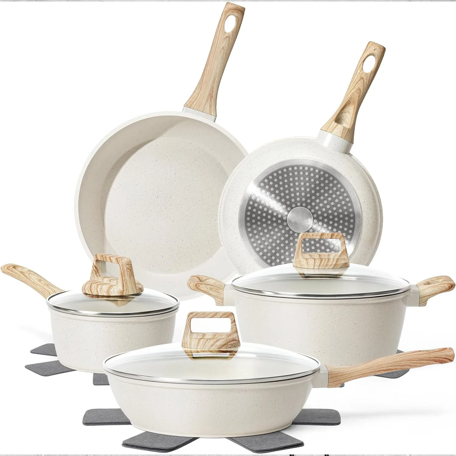 Pots and Pans Set Aluminum Granite Cookware Set with Detachable Handles Kitchen Non Stick Cooking Pots Set for All Stovetops
