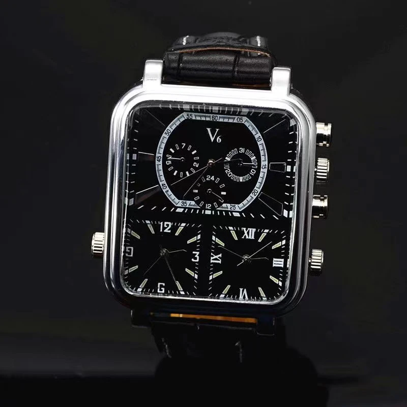 Unusual Watch for Men Conceptual Dial Luxury Male Sport Quartz Wristwatch Square Rectangle Shape Clock Male Business Man Watches