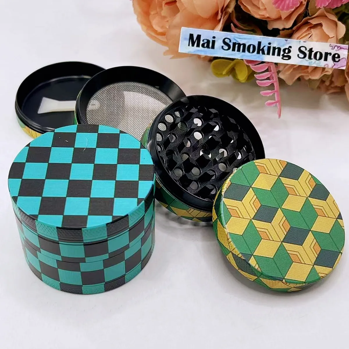 2inch Demon Slayer Herb Grinder Metal 4-layer Manual Pepper Salt Mortar Spice Mill Grass  Tobacco Grinder Smok Cigarette Tool