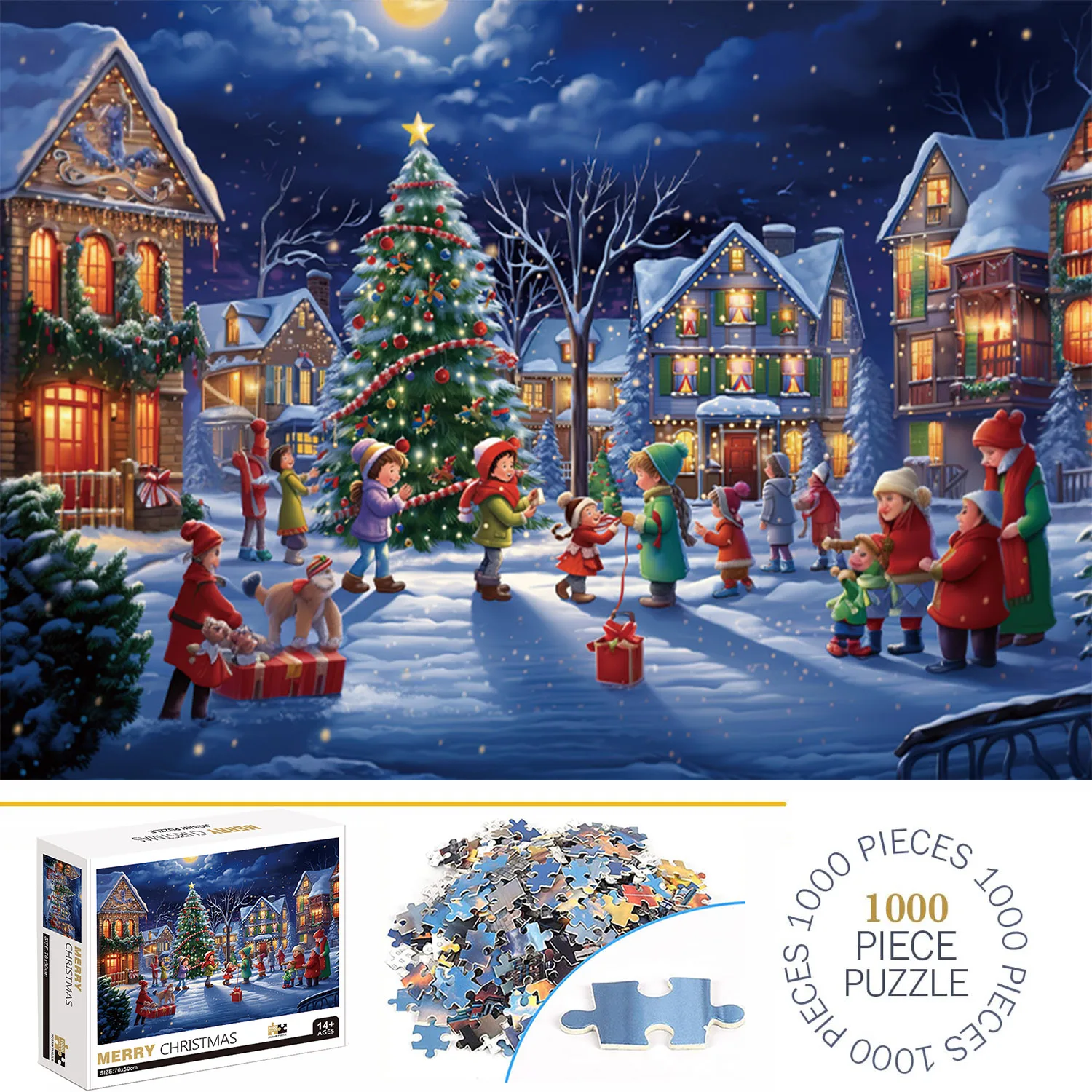 1000 Pieces Merry Christmas Jigsaw Puzzles for Adults Home Decor Games Family Fun Floor Puzzles Educational Toys for Kids