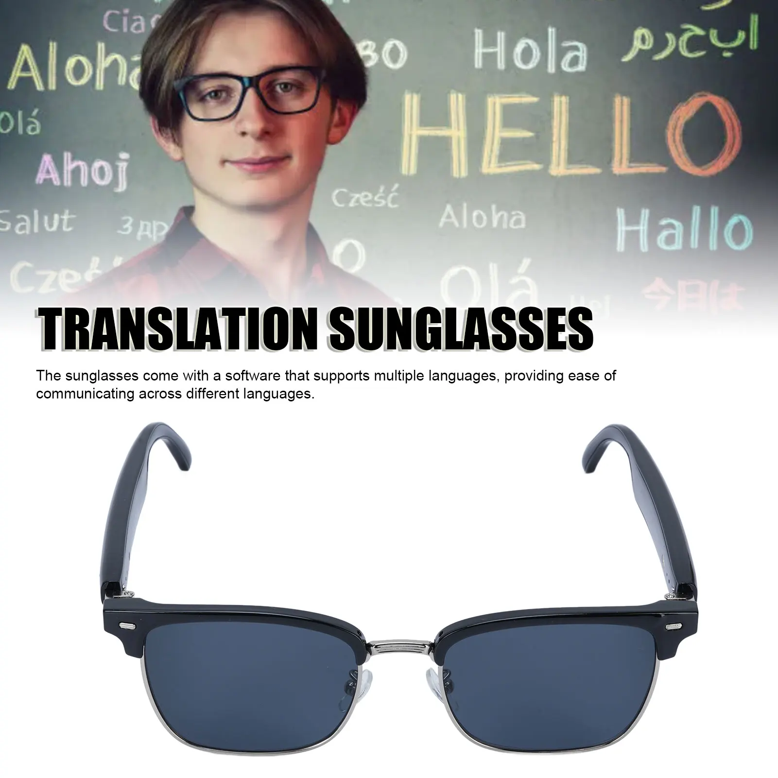 Smart Translation Sunglasses Portable Real Time AI Translation Sunglasses Multiple Languages Supported Microphone for Calling