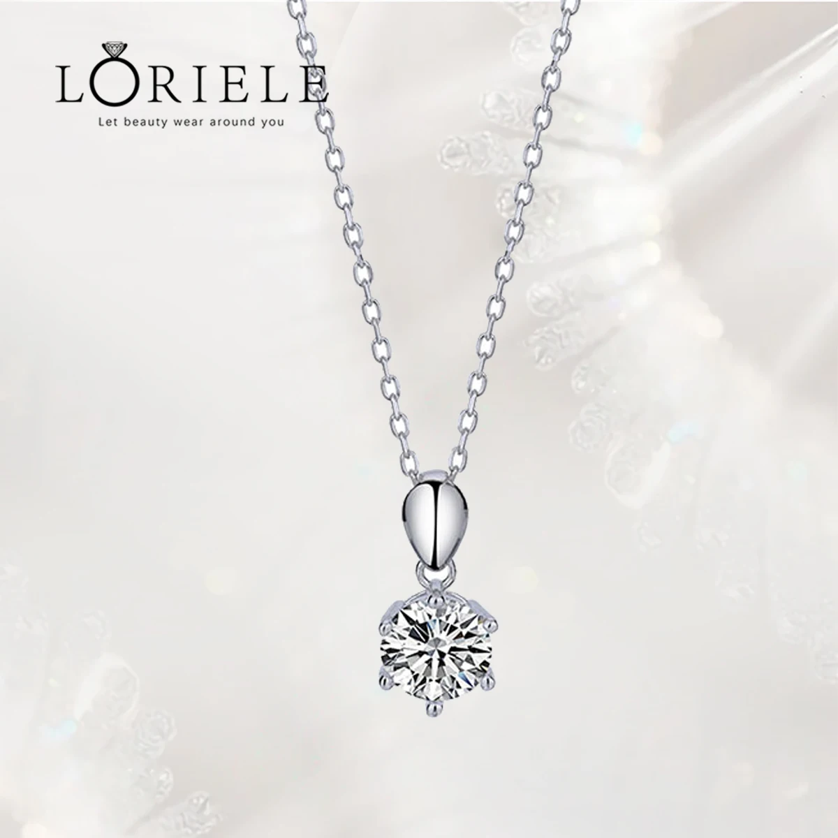 

LORIELE D Color 1/2/3 Ct Moissanite Necklace For Women Six Prong Simulated Diamond Pendant 925 Sterling Silver Wedding Jewelry