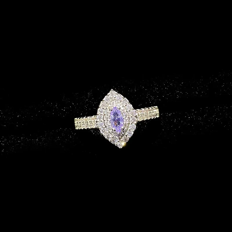 

MDL Moissa!ite Style New Diamond 2.0Ct Blue Diamond Ring Gold Plated Micro-setting Imitation Moissan Light Purple