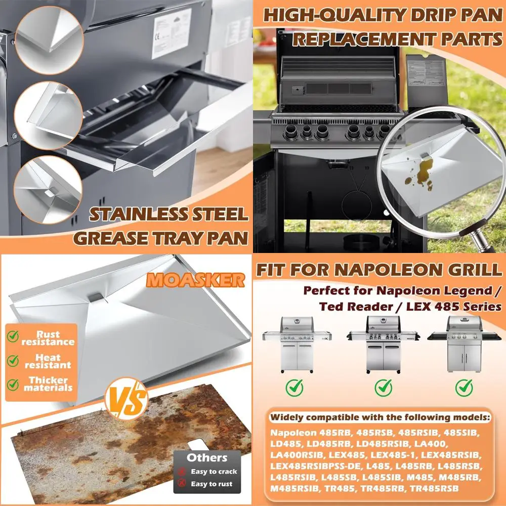 

Napoleon Legend LEX 485/485RSIB Grill Drip Pan Replacement, BBQ Grease Tray for N010-0501-M01/M05 Accessories