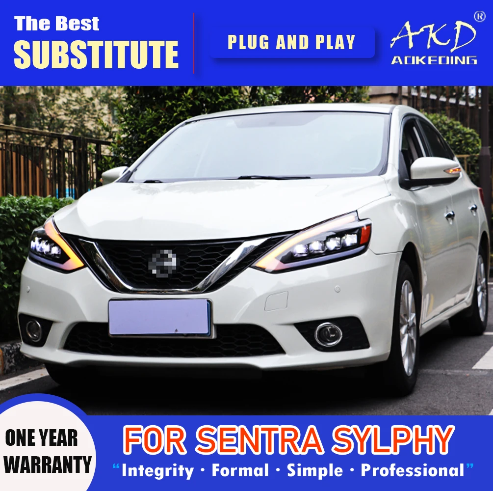 

AKD Head Lamp for Nissan Sylphy LED Headlight 2016-2019 Headlights Sentra DRL Turn Signal High Beam Angel Eye Projector Lens