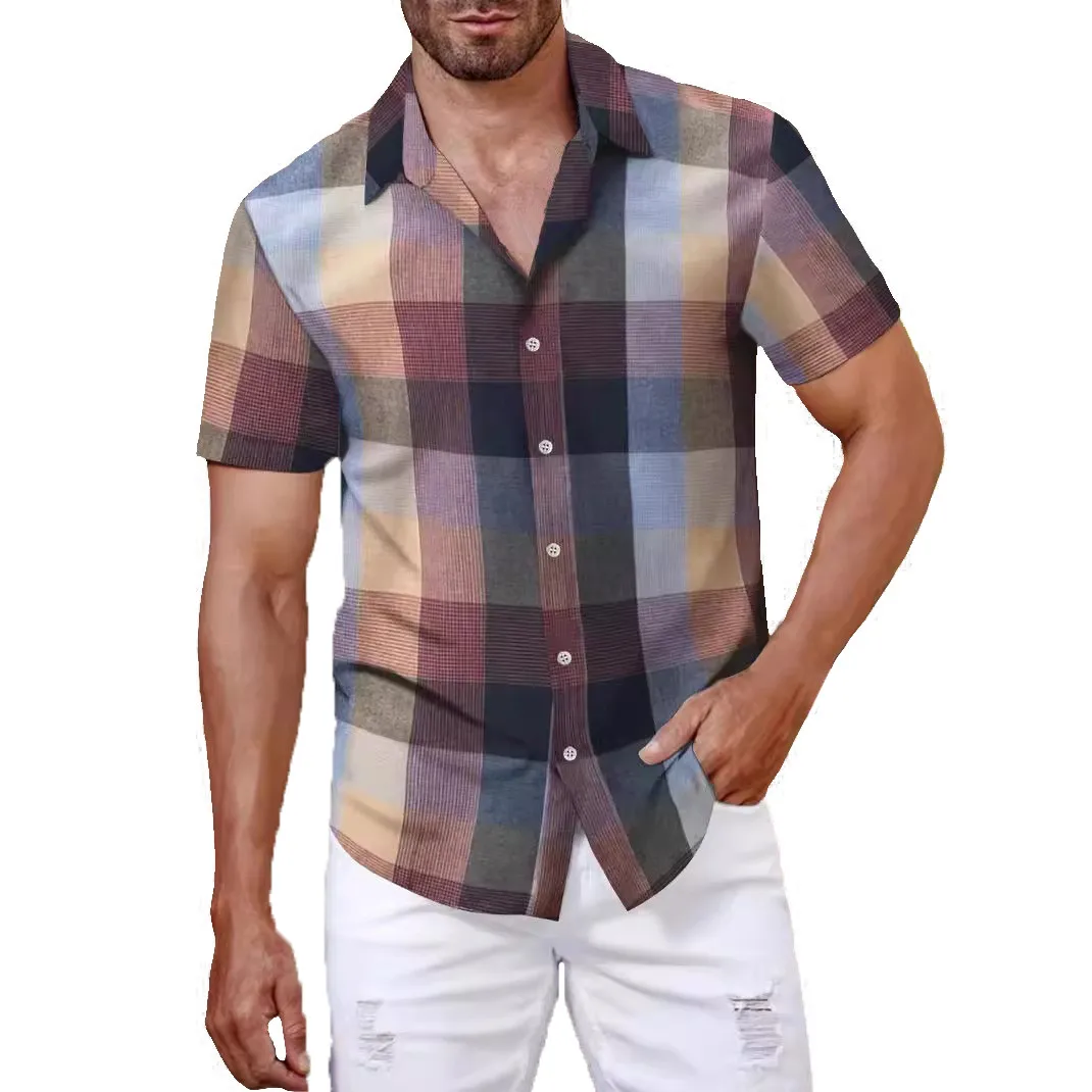 

Men'S Shirts Men'S Casual Loose Fitting Short Sleeved Shirt Fashionable Lapel Shirt Top Men'S Color Blocking Short Sleeved Shirt