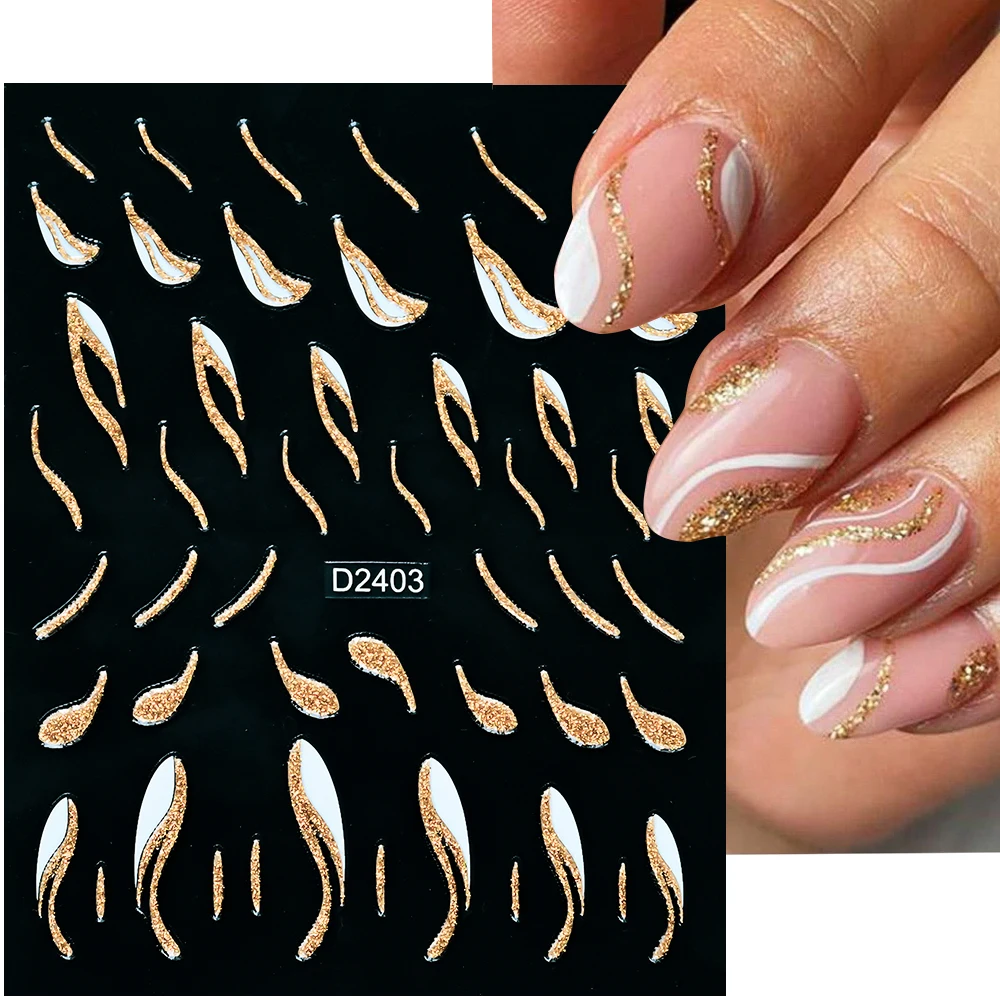 1 stks Laser Goud/Zilver Franse Lijnen Nail Art Stickers10*8 cm Bocht Streep Zelfklevende Slider Luxe Golf Lijn Manicure Decals * &