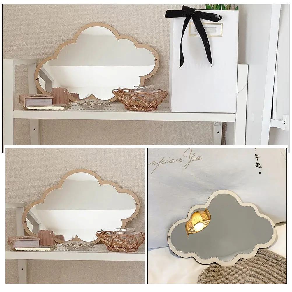1Pcs Nordic Cloud Modeling Acrylic Makeup Mirror Decorative Hanging Wall Desktop Mirror Ornament for Home Children Girls Dorm