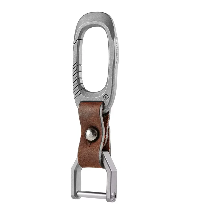 Mecarmy CH21 Titanium Alloy Keychain Clip with Removable Leather Ultra-lightweight Waterproof Silver Everyday Carry