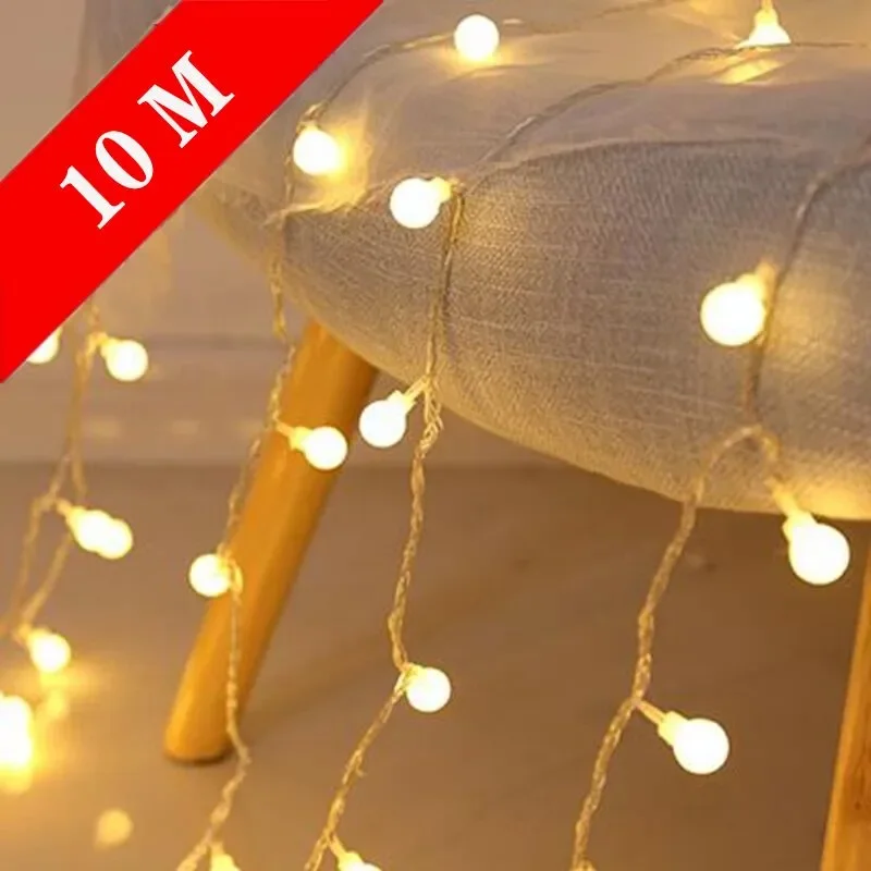 Bola LED Garden String Lights, exterior, interior, rua, USB, bateria, lâmpada de fadas, decoração de Natal, ano novo, Natal, 10m