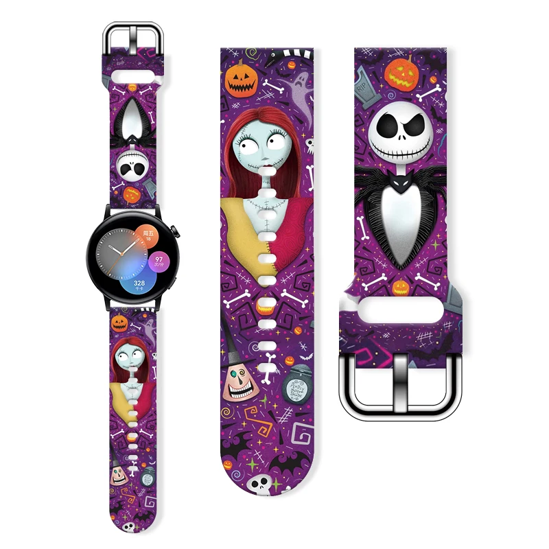 Disney Halloween 20mm Printed Strap for Samsung Galaxy Watch 6/5 40mm 44mm Band Replaceable Bracelet for Amazfit Balance 45mm