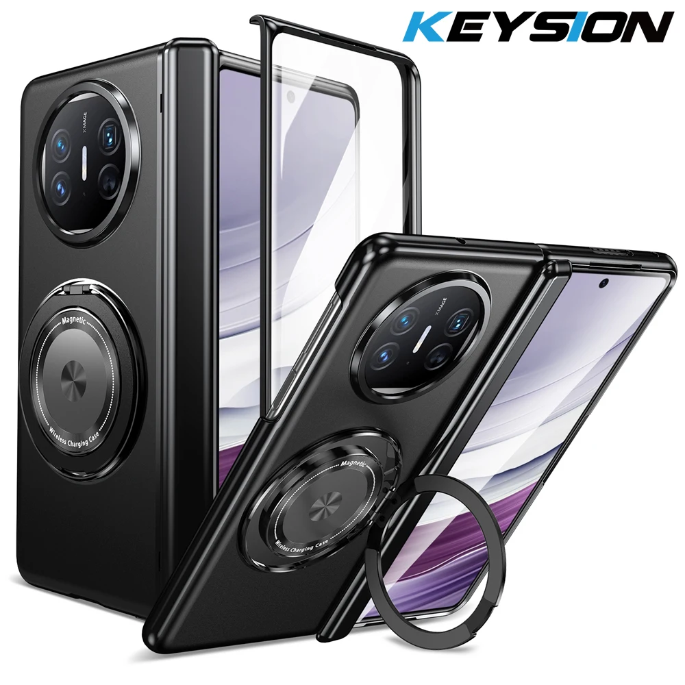 KEYSION 360 ° Rotating Magnetic Ring Stand Case for MagSafe for Huawei Mate X5 X3 Hinge Phone Back Cover with Screen Protector