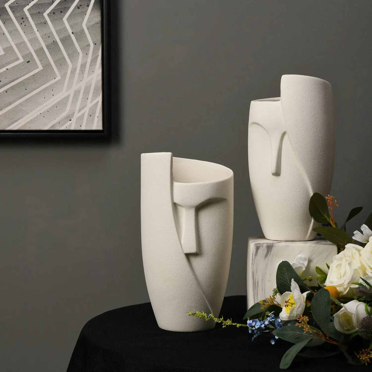 Art Creative Nordic Human Abstract Sculpture Ceramic Face Planter Head Flower Pot Home Decor