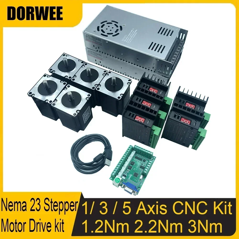 Nema 23 Stepper Motor Kit 1 3 5 Axis Kit 1.2Nm 2.2Nm 3Nm Open Loop Stepper Motor Driver Switching Power Supply Mach3 Controller