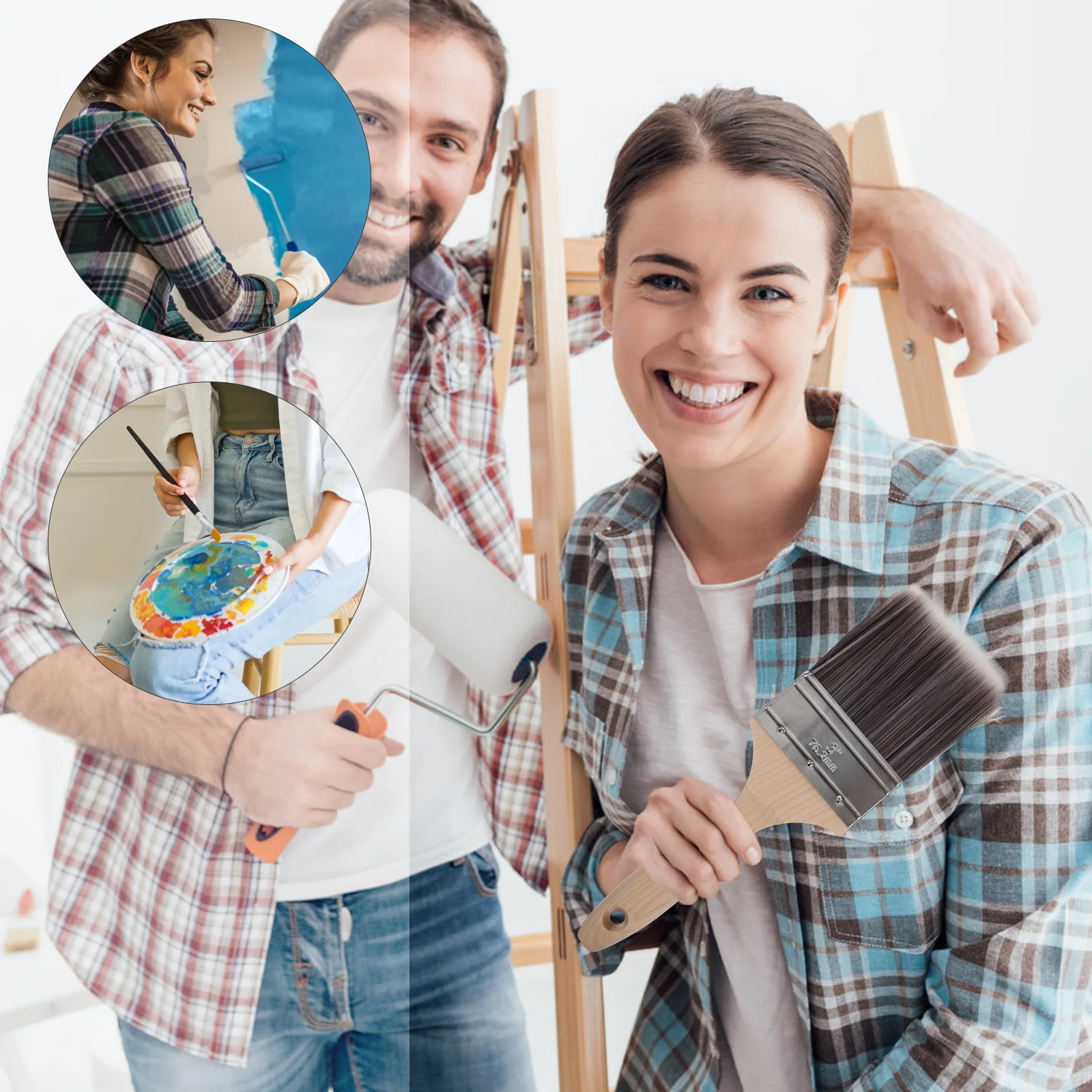 

Professional Oil Paint Brush Soft Middle Hard Bristles Solid Wood Handle Versatile Wall Painting Seam Cleaning Brush