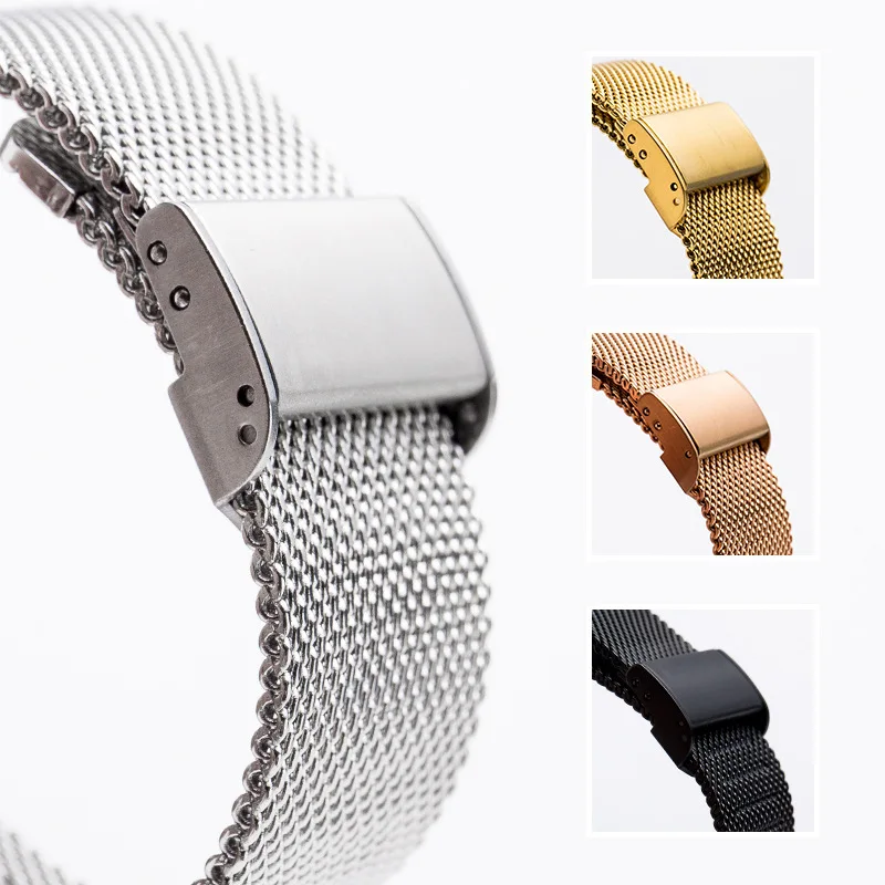 Steel Milanese Loop Buckle Watch Strap Metal Quick Release Close Ear Sliding Buckle Wrist Strap Suitable for Huawei Samsung