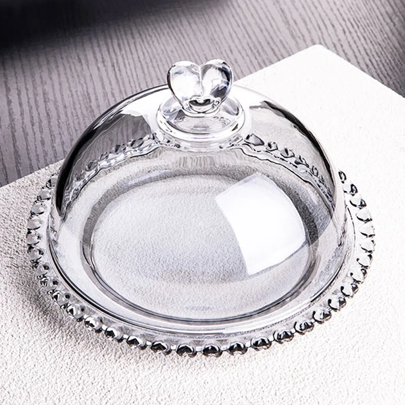 Transparent Cake Plate Creative with Lid Fruit Plate Dessert Plate Love Plate European Light Luxury Small Fresh Crystal Glass