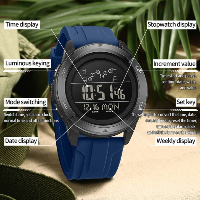 SANDA 2198 Orologio sportivo da uomo Cinturino in nylon Display digitale a LED Sveglia multifunzionale Cronografo Orologi impermeabili da uomo