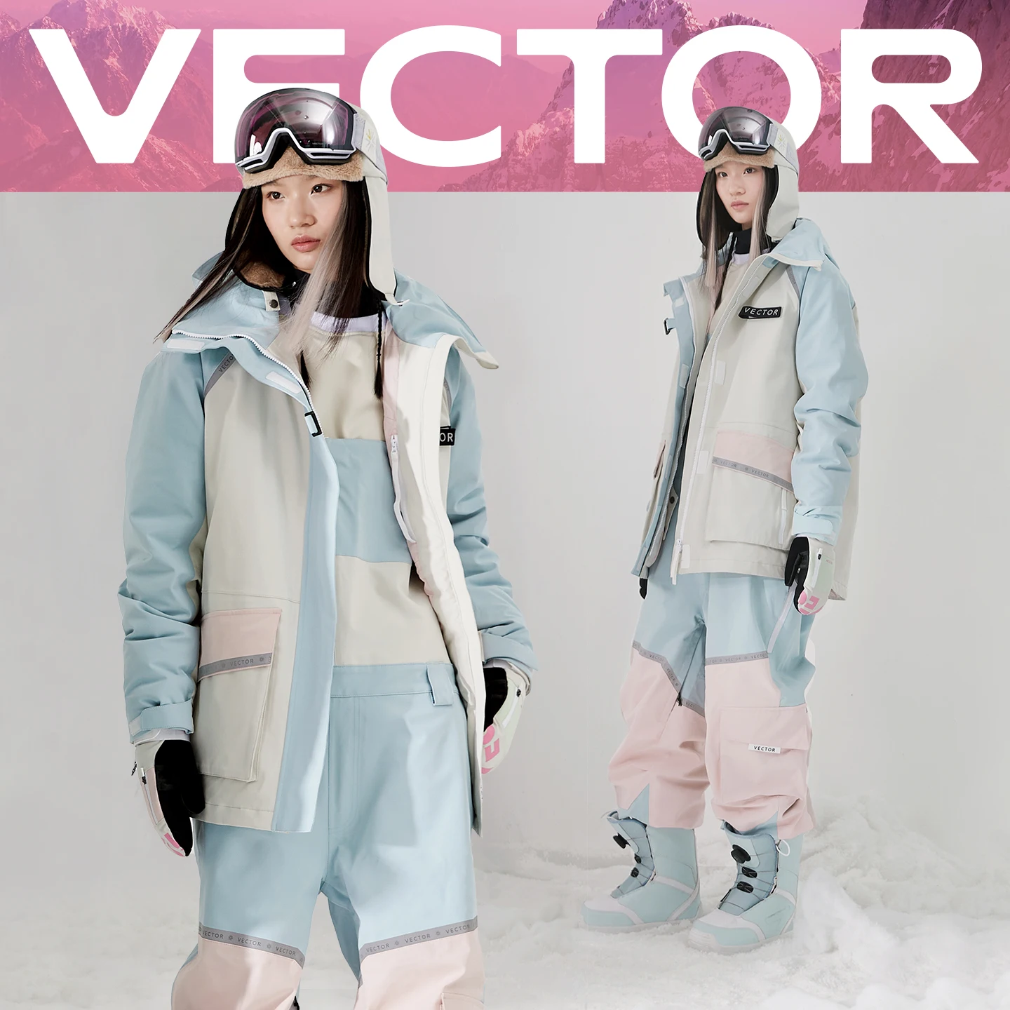 VECTOR Winter Ski Suit Set Warm Waterproof Windproof Ski Jackets Ski Pants Snowboarding Outdoor Sports Sking Coat For Women Man