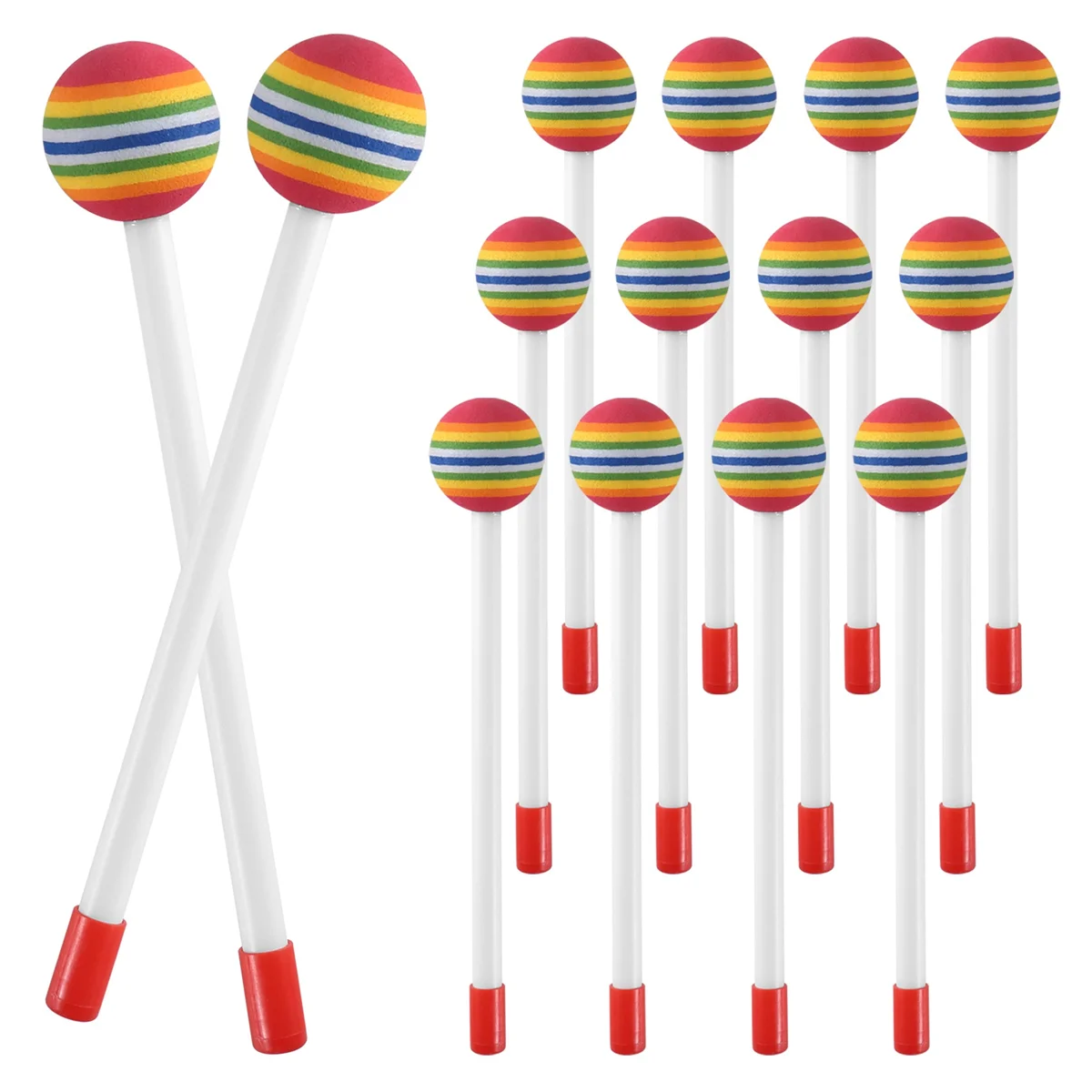 Heißer Verkauf 14 Stück Lollipop Drum Mallet Sticks Runde Regenbogen Hammer Percussion Sticks Kunststoff Drumsticks für Kinder Kind Mallet