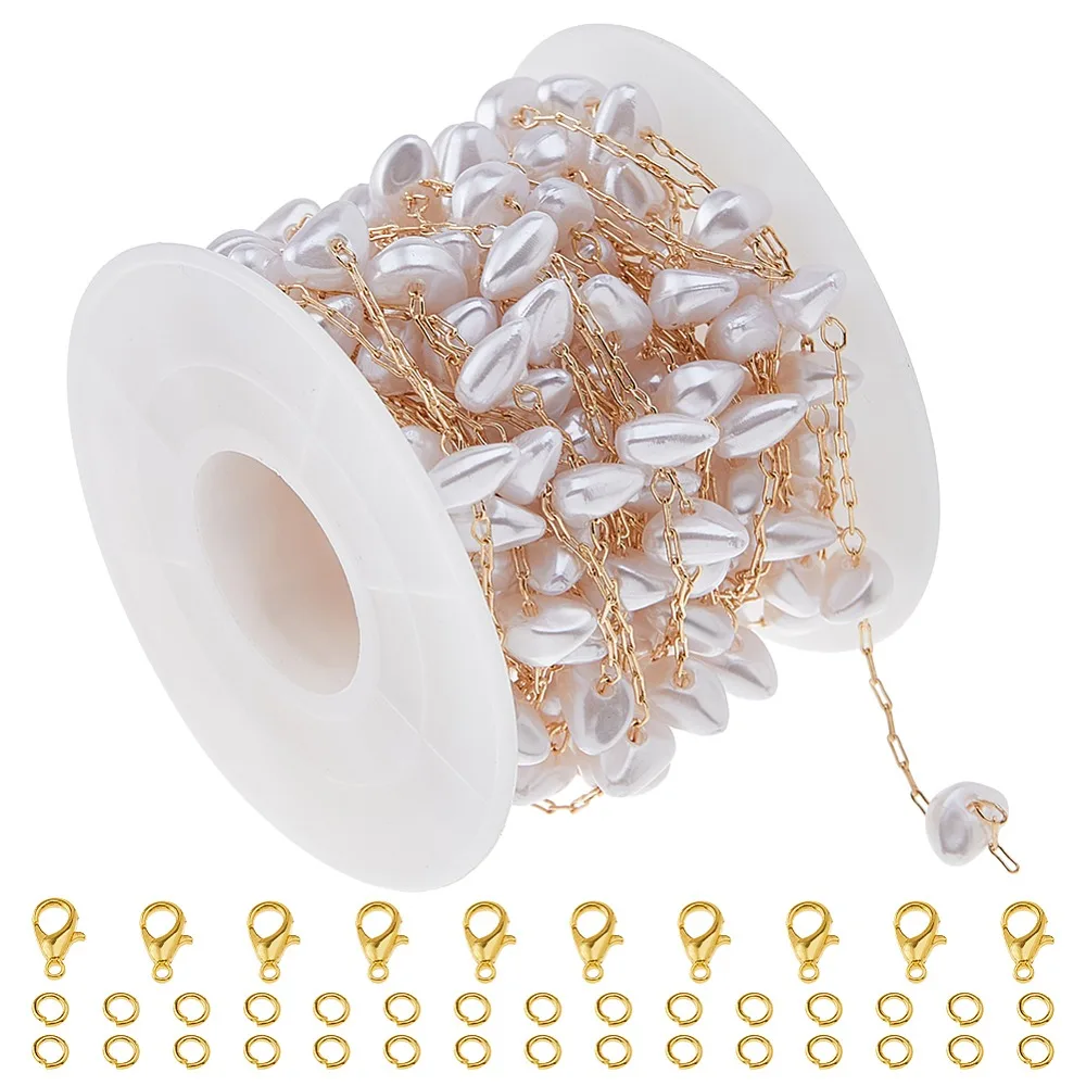 

DIY Brass Imitation Pearl Bead Handmade Chains Necklaces Making Kits Teardrop 3x1x0.4mm