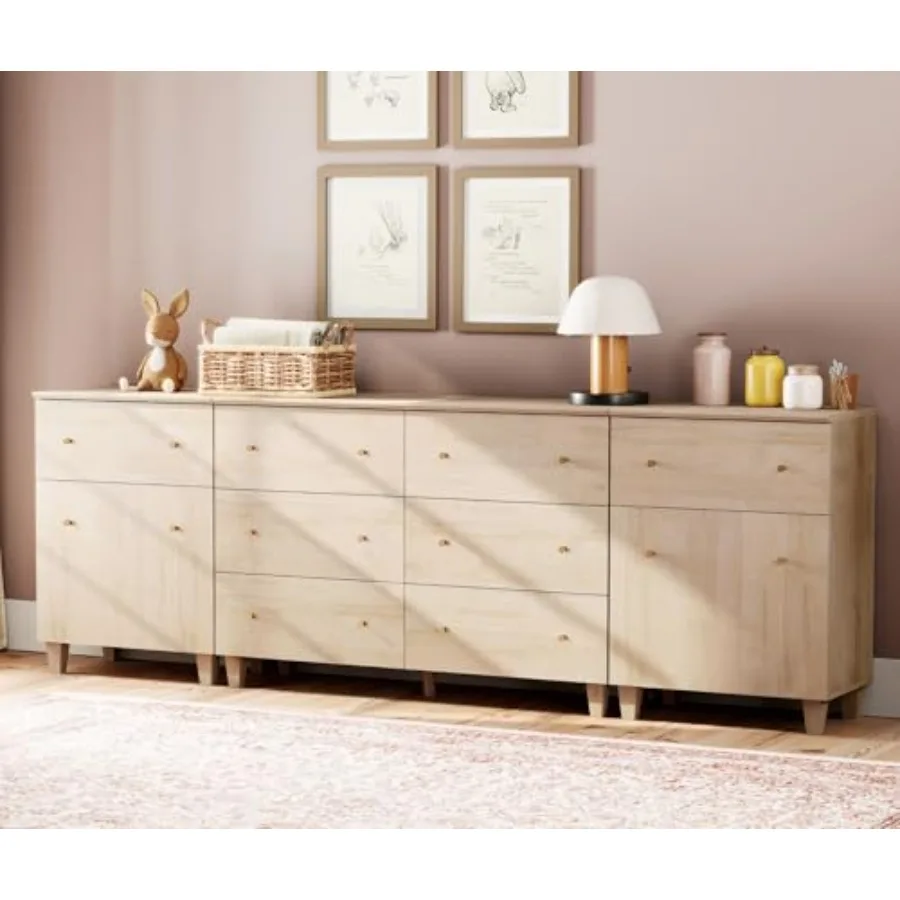 

Комод с 8 ящиками для спальни, 3-в-1, современный, из светлого дуба, с дверцами и регулируемыми полками, для детской комнаты