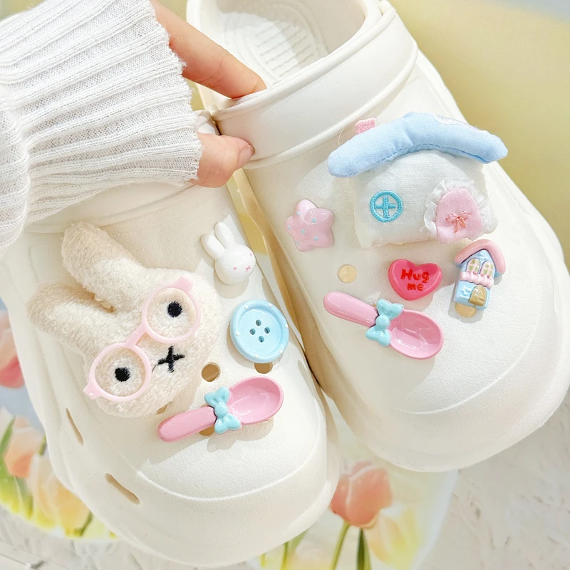 New Cute Cartoon Cotton Filled Rabbit Shoes Charms Detachable Hole Shoe Shoe Flower Shoe Buckle Accessory Party Gifts