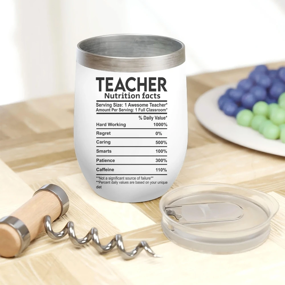 Teacher Nutrition Facts Vacuum Flasks 12oz Insulated Wine Tumbler Vacuum Coffee Mug Egg Shape Thermos Cup