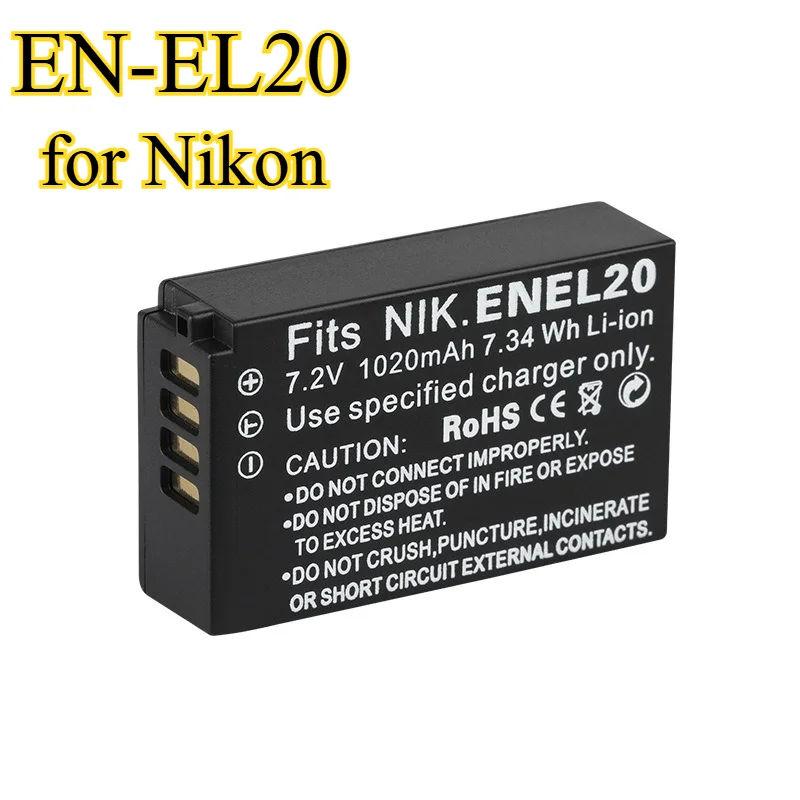 

Аккумулятор EN-EL20 1020 мАч для Nikon COOLPIX A AW1 J1 1J1, микрокамеры с одной камерой, длительный срок службы, повышенная производительность