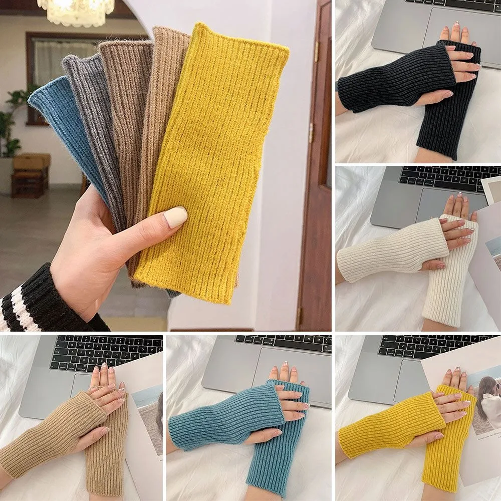 New Soft Half Finger Gloves Solid Color Keeping Warm Winter Gloves Knitting Wrist Guard Women