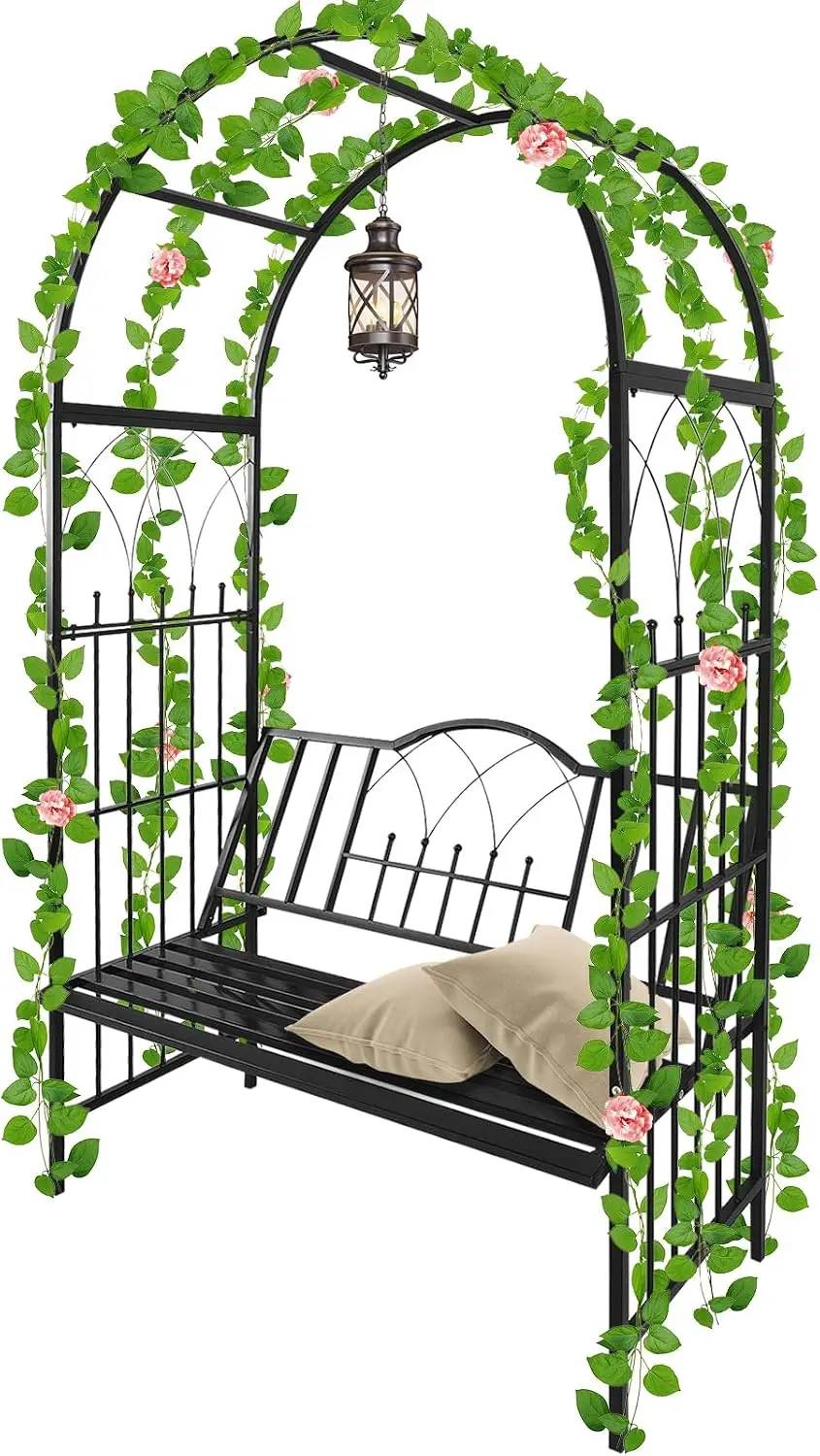 Heavy Duty Metal Garden Arbor With Attached Bench Plant Climbing Support For Lawn Yard Patio Outdoor Decor