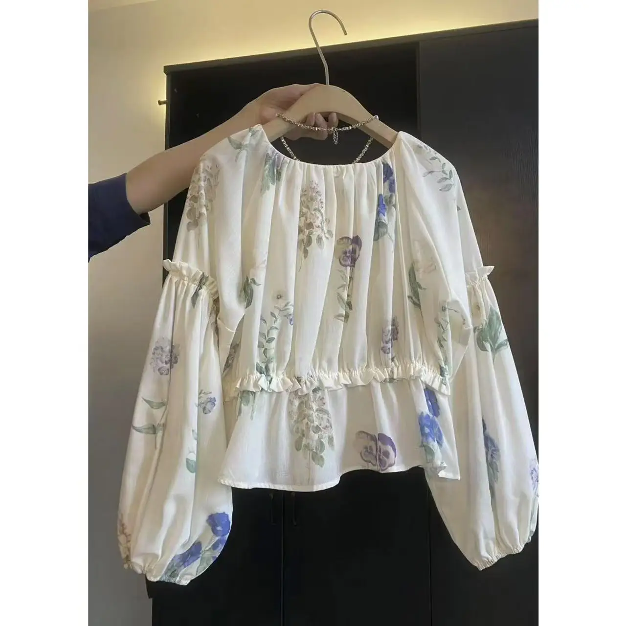

Floral Print V-Neck Shirt Women's Summer New Style Slimming Top Quality Polyester Fiber Non-Shrinking Thin Model Daily Wear
