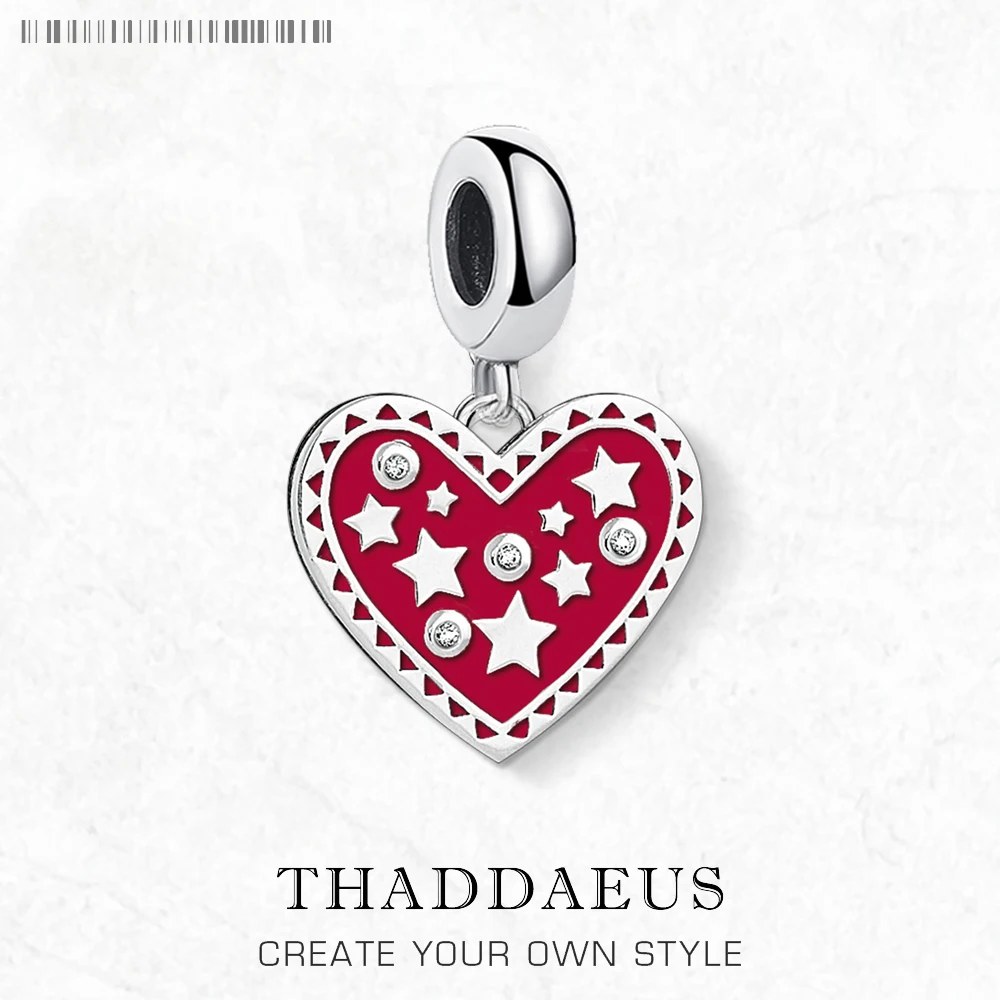 Czerwone serce z gwiazdami Charms wisiorek europa biżuteria ustalenia akcesoria 925 srebrny prezent dla kobiet