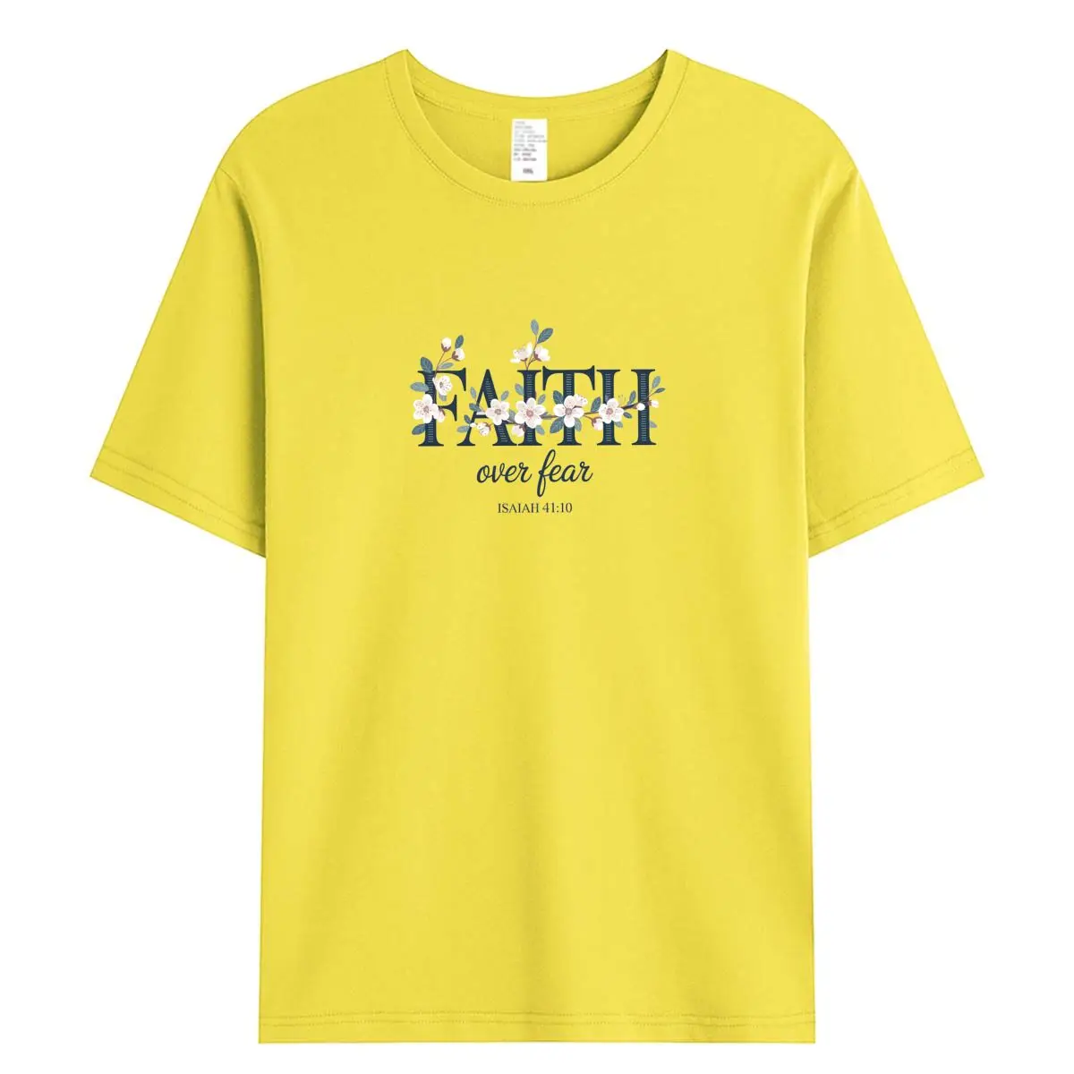 المرأة المحملة القمم الصيف امرأة ملابس تي شيرتات قصيرة الاكمام الإيمان أكثر من الخوف الجرافيك تي شيرت 100% القطن المتضخم الإناث التي شيرت #5