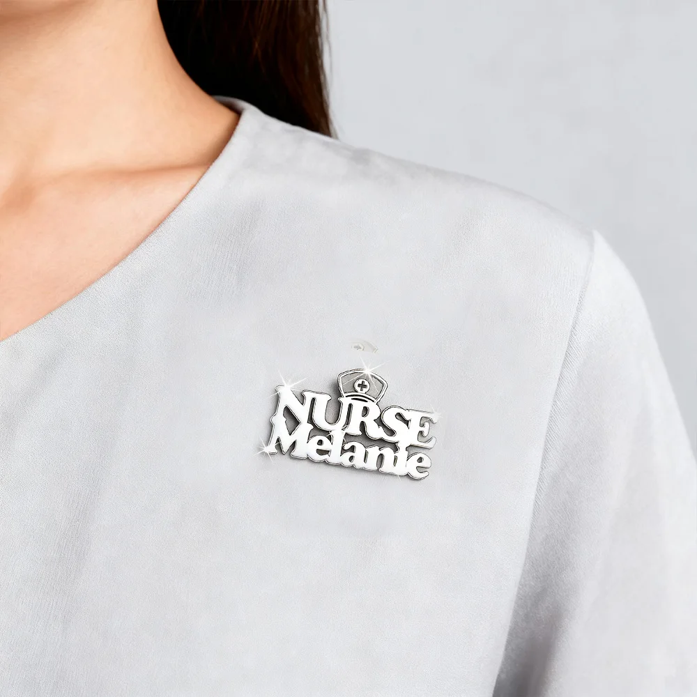 Custom Nurse Name Brooch Double Layer Nameplated Pins Personalized Name Brooches Stainless Steel Brooches Doctor Nurse Jewelry