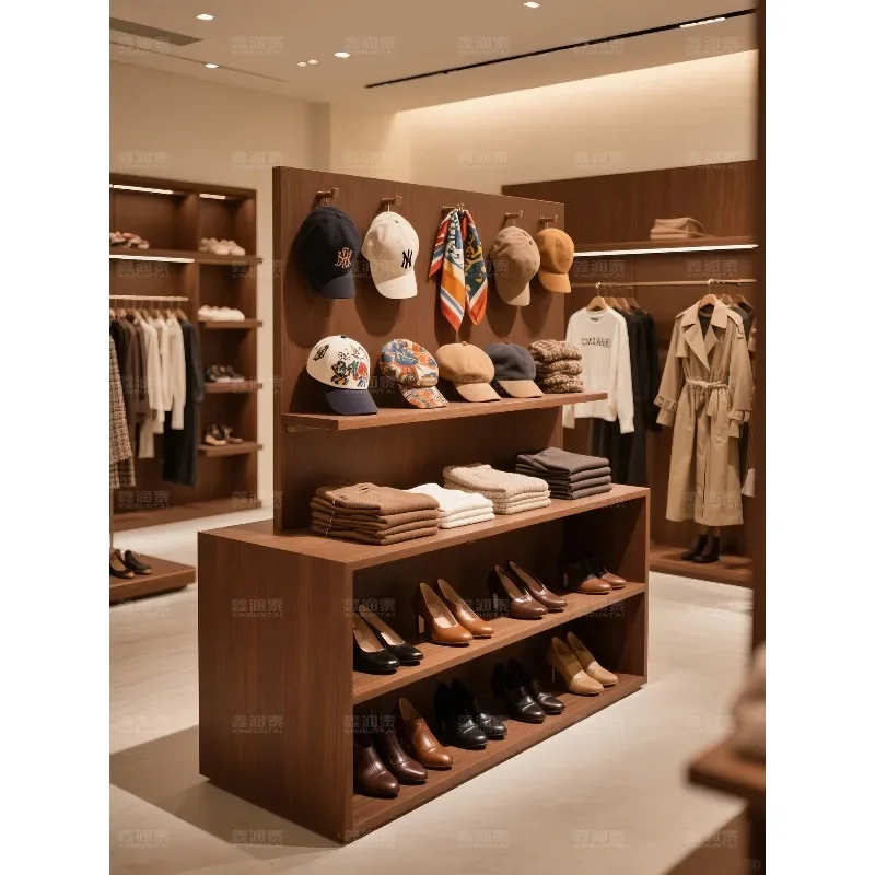 Customized solid wood clothing store display stand Nakajima table women's clothing store Nakajima table flowing water cabinet di