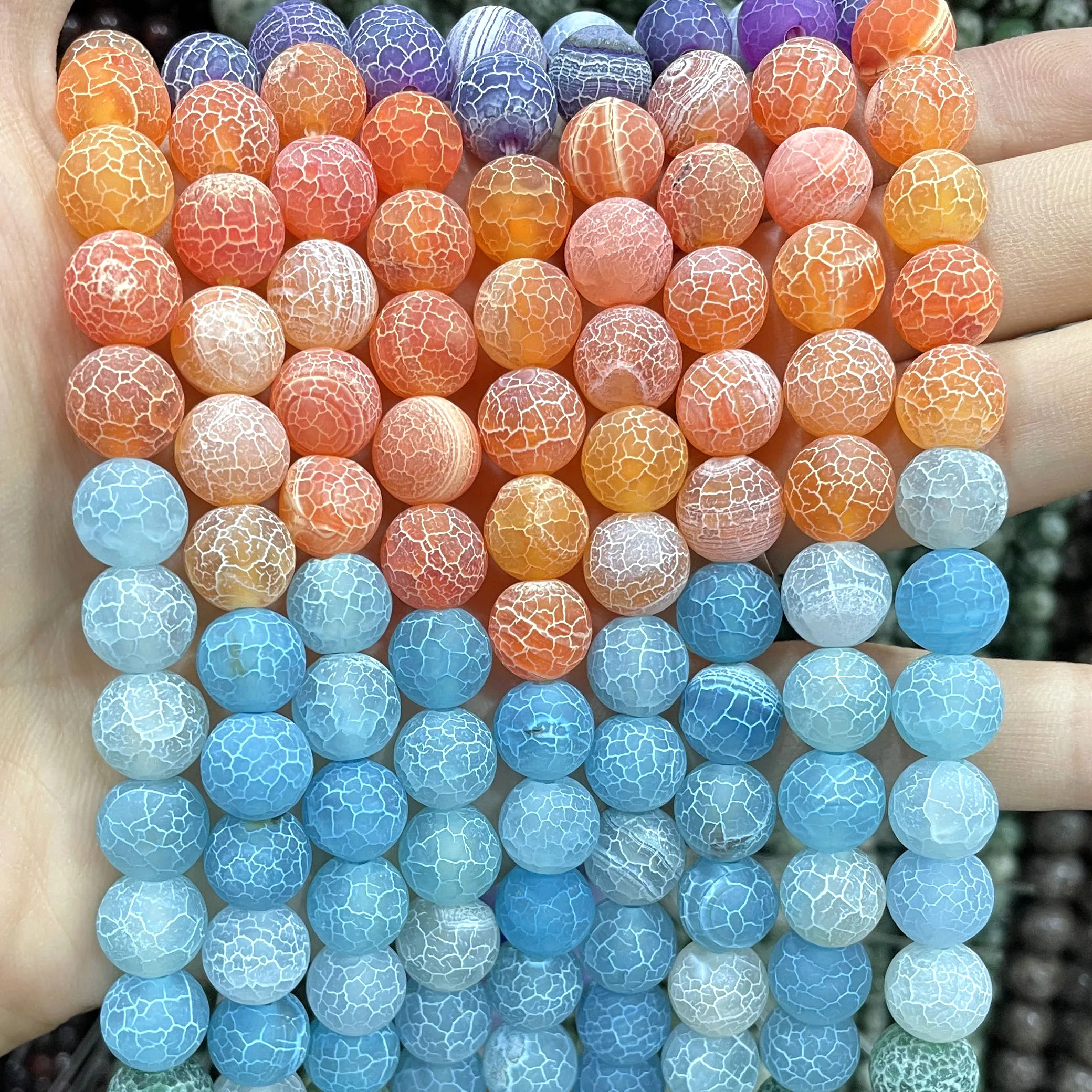 Natural Stone Colorful Frosted Dream Cracked Agates Loose Round Spacer Chakras Beads For Jewelry Making DIY Bracelet Accessories