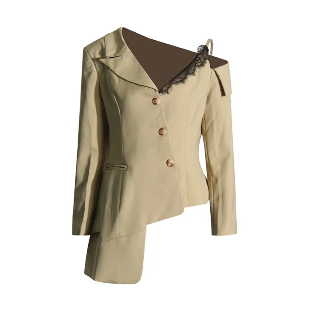 

Женский элитный блейзер нестандартной формы с открытыми плечами, сексуальная кружевная куртка в европейском и американском стиле, летняя мода для зрелых людей