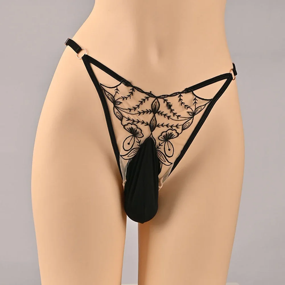 メンズロマンチックなセクシーなランジェリーシースルービキニボールポーチ Tバックレースパンティー中空大型下着下着ブリーフパンツ