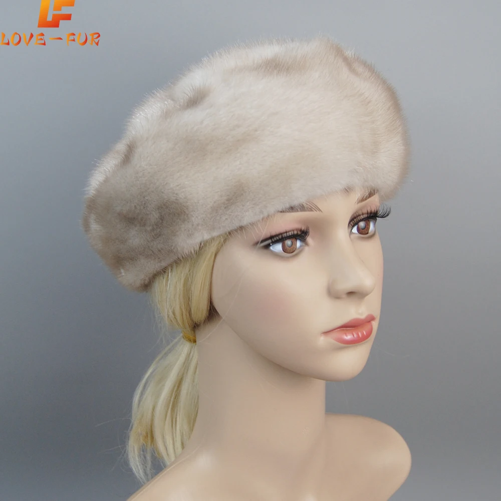 New Luxury Gentleman 100% Genuine Mink Fur Beret Hats Women Winter Outdoor Warm Real Mink Fur Hat Natural Full Pelt Mink Fur Cap