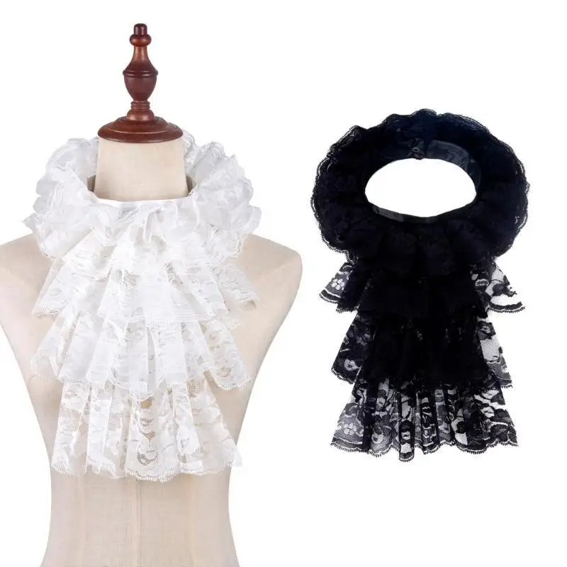 39BD Colar Vitoriano Courtstyle Ruffle Collar Cosplay Acessório Colar Fantasia Palco
