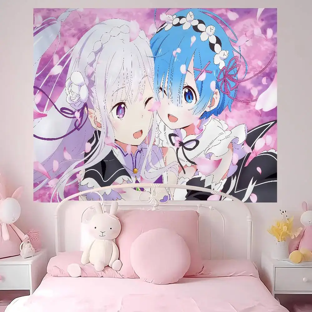 Re Zero Anime Printed Large Wall Tapestry Art Science Fiction Room Home Decor Decor Blanket